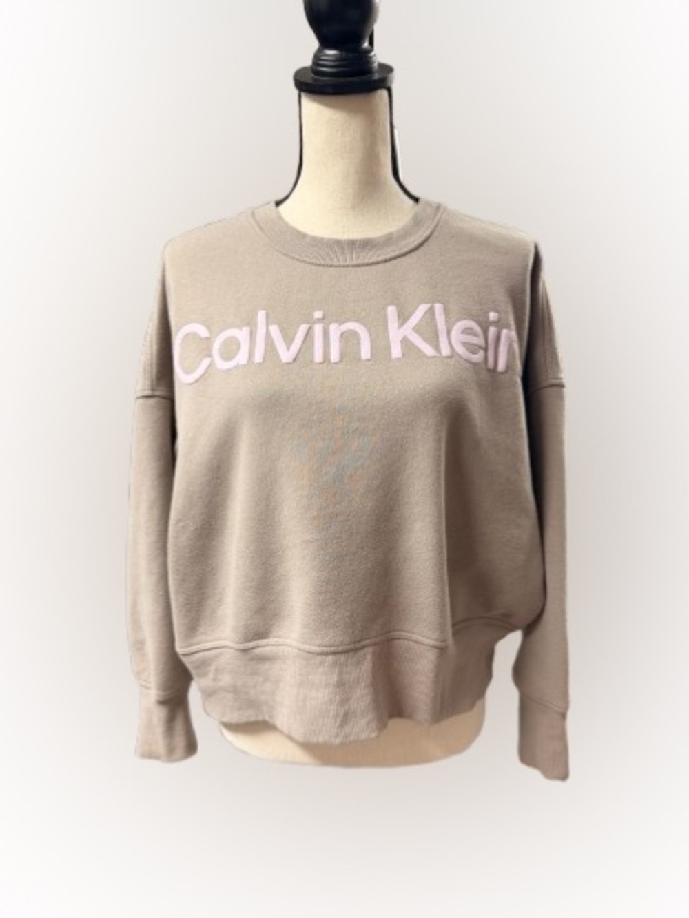 Calvin Klein Performance Cropped Logo Sweatshirt Oversized Beige Pullover